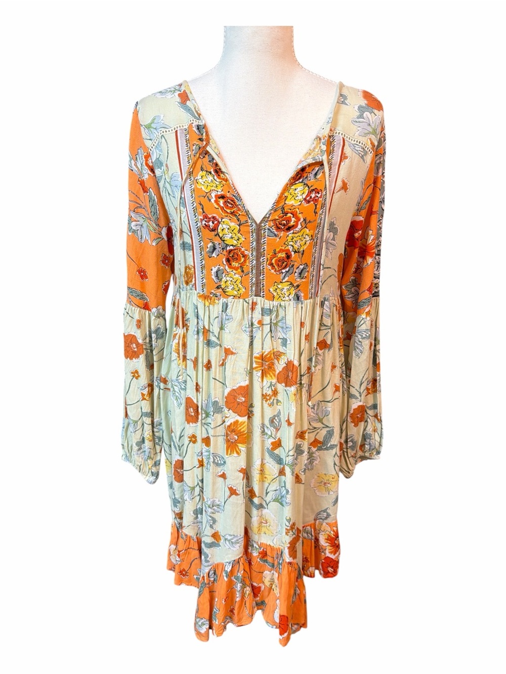 Boho Floral Babydoll Mini Dress Cottagecore Prairie Patrons of Peace Small